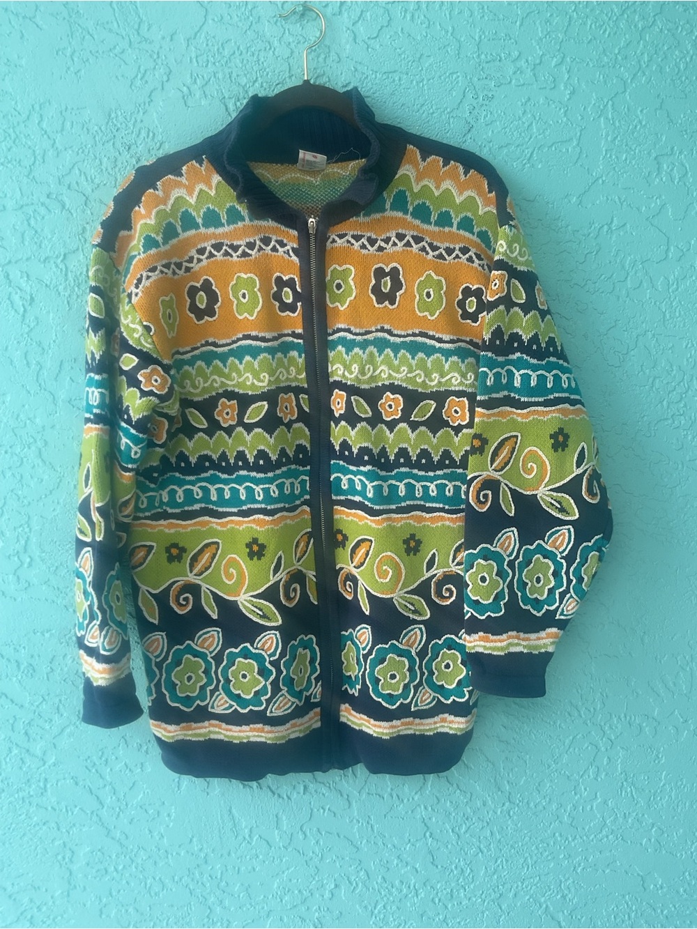 Vintage Hanna Andersson Navy, Teal, Mustard Multicolor Knit Sweater - Large